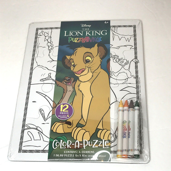 Disney Puzzletivity The Lion King Color-A-Puzzle 4 Crayons Kids Activity 12 pcs - Picture 1 of 3